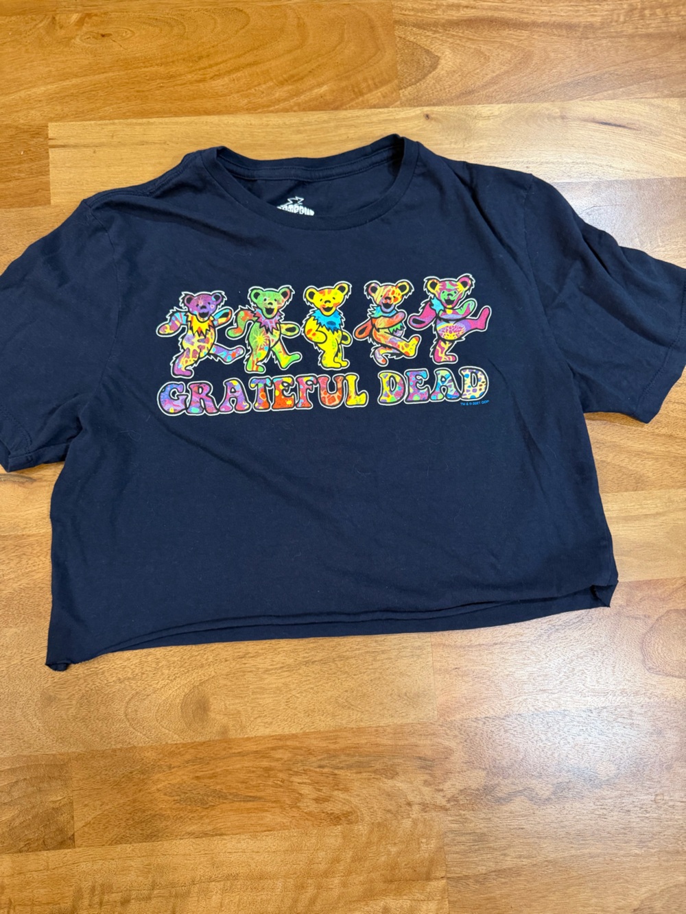 Grateful Dead Navy Cropped/Cut T-Shirt with Rainbow Dancing Bears Size Small